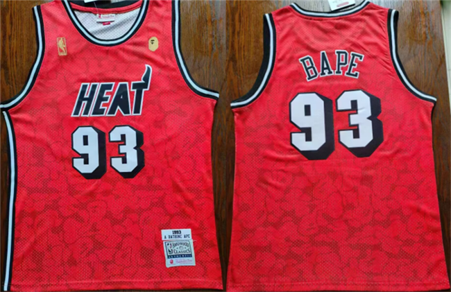 Men's Miami Heat #93 Bape Red Throwback basketball Jersey